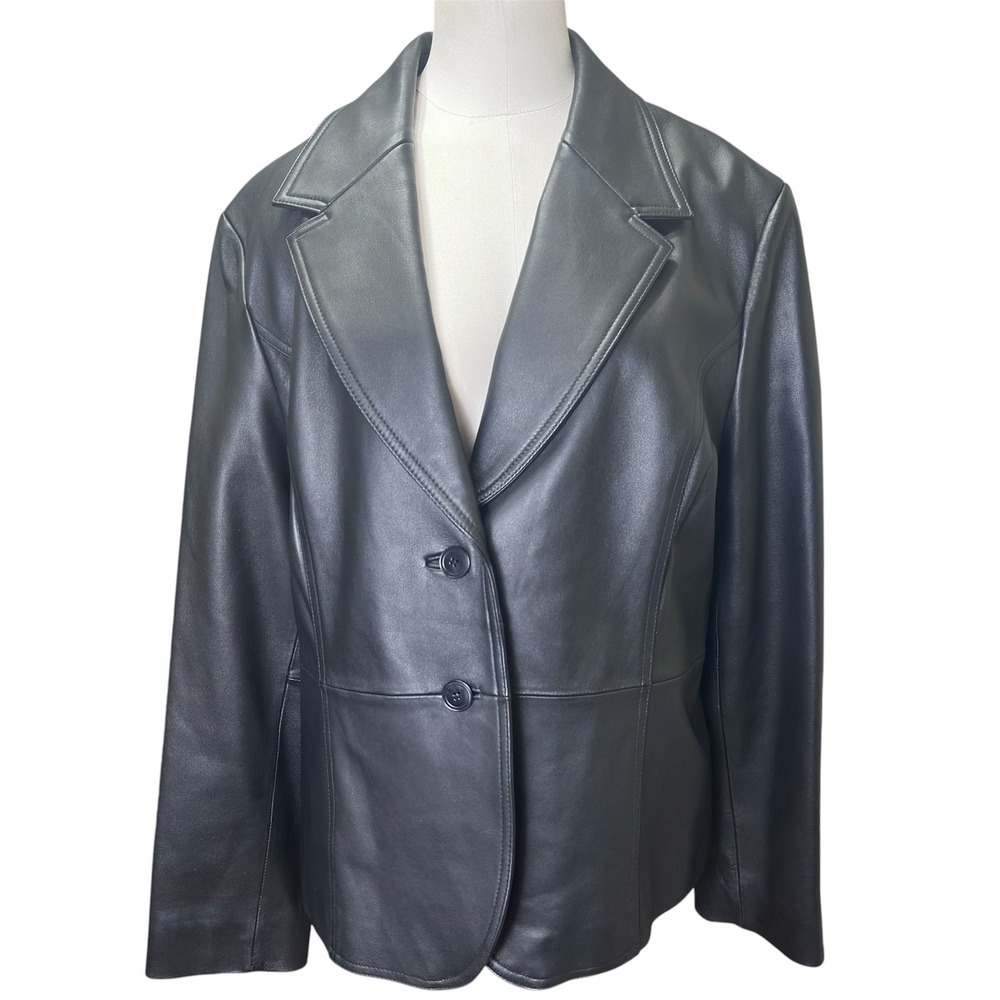 Valerie Stevens Womens XL Black 100% Genuine Leather Blazer Jacket Tailored - Picture 2 of 10